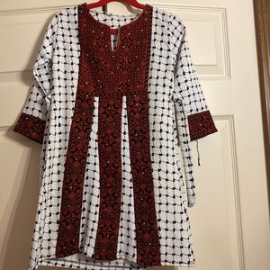 Red white and black Palestinian dress
